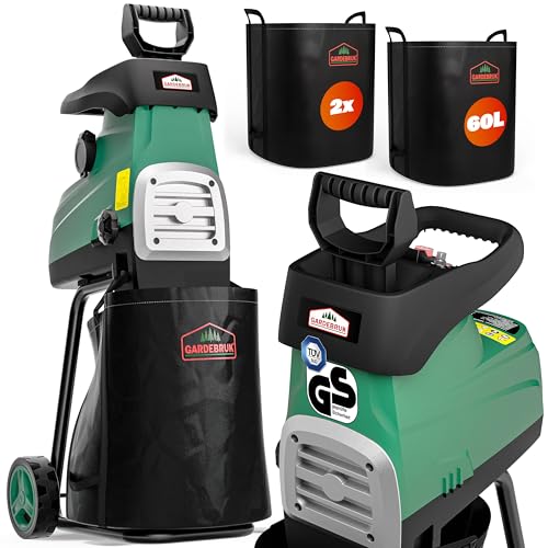Gardebruk® Trituratore Elettrico Silenzioso a Rullo 3100W Biotrituratore Sacchi di Raccolta 2x60L Tritatutto da Giardino