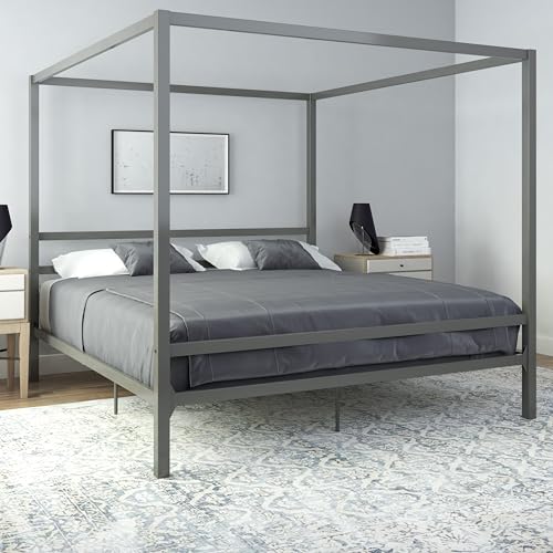 DHP Letto a Baldacchino Moderno in Metallo Grigio Super King Size