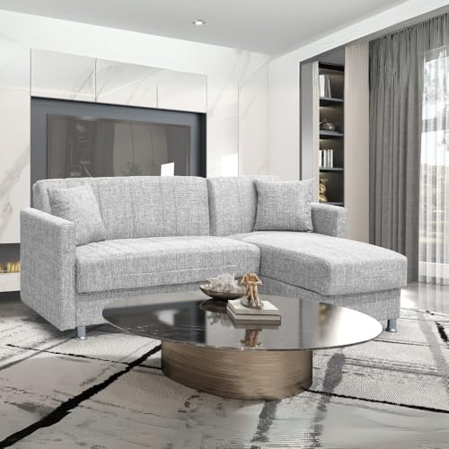 Indomita Divano Letto Oasis con penisola Contenitore Reversibile Tessuto Grigio Chiaro 200x134x80H