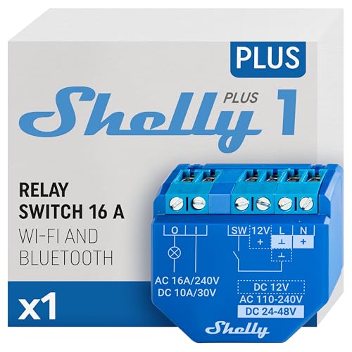 Shelly Plus 1, Relè interruttore intelligente, Wi-Fi & Bluetooth, Contatti a potenziale zero, Compatibile Con Alexa & Google Home, App iOS Android, Nessun Hub Richiesto