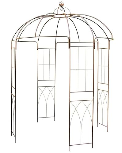 Gazebo con rose in metallo, colore marrone, 270 x 200 cm, griglia in acciaio verniciato a polvere, gazebo rotondo con grande cupola per piante rampicanti