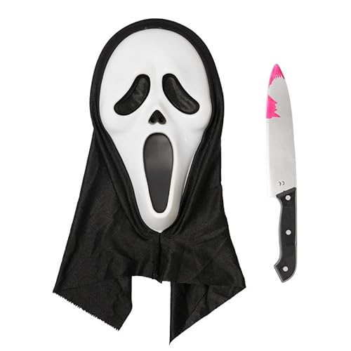 ELINA Spaventoso Volto Fantasma Maschera con Coltello Giocattolo Halloween Carnival Scream Costume Cosplay Accessorio