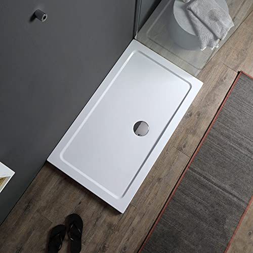 Kiamami Valentina - Piatto Doccia Rettangolare 70x90, Acrilico E ABS Bianco, Installazione a Filo Pavimento, AntiGraffio e Antiurto, Piletta Non Inclusa, 70x90CM, Acrilico, Design Classico