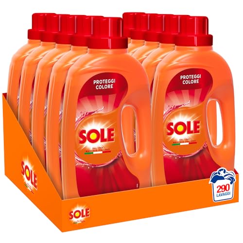 Sole Detersivo Lavatrice Proteggi Colore 290 Lavaggi, 5 confezioni bi-pacco, Formula igienizzante, Detersivo Lavatrice Liquido Proteggi Colore, rimuove le macchie a basse temperature