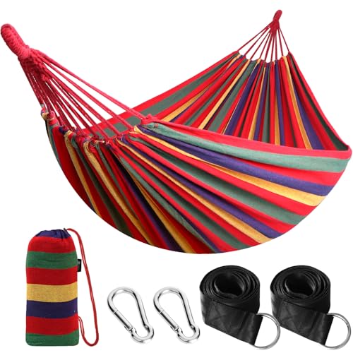 Anyoo Amaca da Giardino in Cotone Tessuto Comodo con Cinghie Rispettose degli Alberi per Appendere, Durevole Amaca Portatile con Borsa da Viaggio per Campeggio, Esterno/Interno, Balcone, Patio