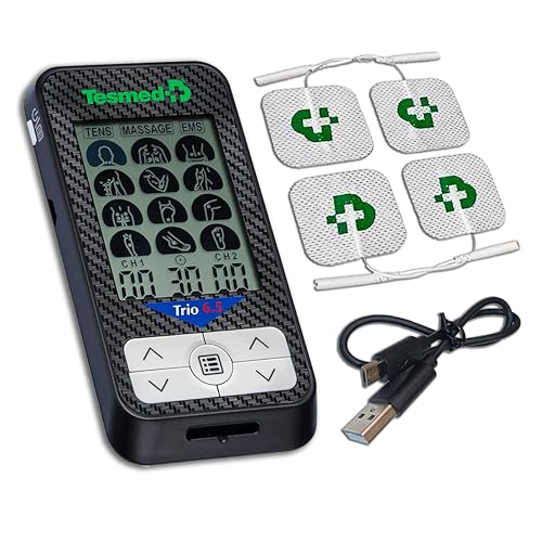TESMED Trio 6.5: Elettrostimolatore Muscolare Ricaricabile con USB – 36 Programmi, 40 Livelli di Intensità, 4 Elettrodi – EMS, TENS e Massaggio