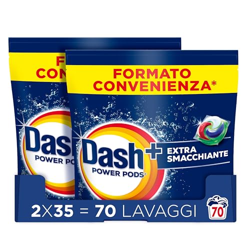 Dash Power Pods Detersivo In Capsule, Extra Smacchiante, 70 Lavaggi (2x35), Rimuove anche le macchie secche da 7 giorni, per una pulizia impeccabile