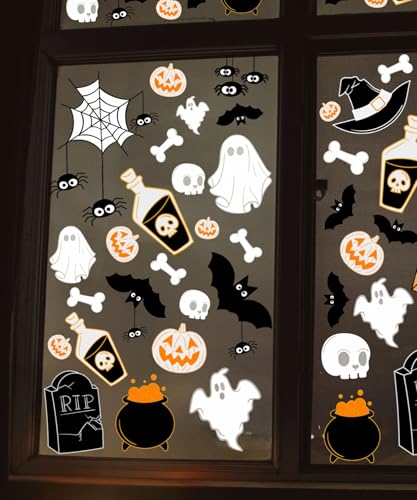 160 Adesivi Per Finestre Di Halloween, 8 Fogli A4 Decorazioni Di Halloween, Adesivi Per Finestre Di Halloween Riutilizzabili, Adesivi di Halloween, Decorazioni Per Finestre Di Halloween, Fantasma