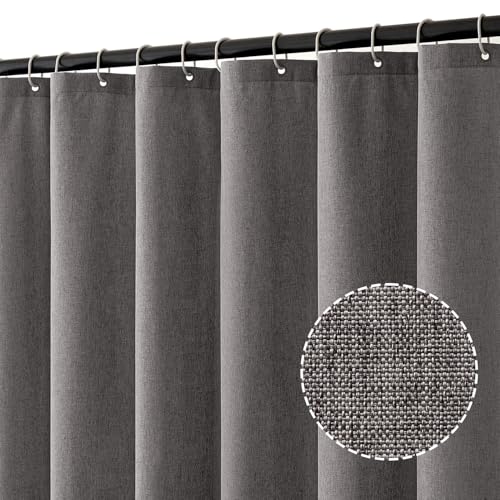 MIULEE Tenda da doccia in lino 150x180 cm grigio, tende da doccia impermeabili in poliestere di lusso per hotel, tenda da bagno in tessuto lavabile antimuffa con 10 anelli