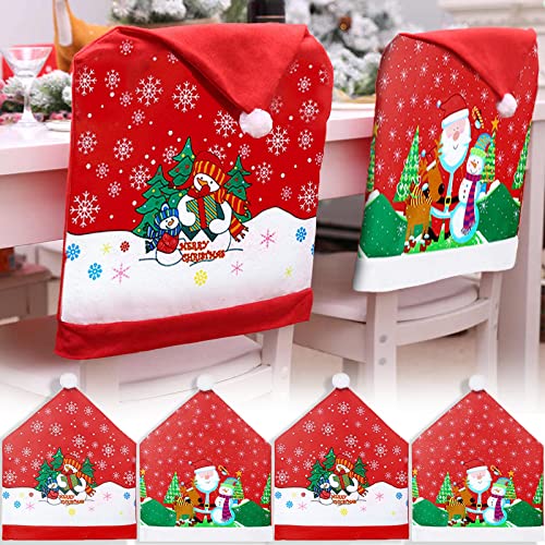 MULEVIP Coprisedia Natalizi 4 Pezzi Coprisedie Cappello di Babbo Natale,Coprisedie Natalizie Cappello di Babbo Natale Copri Sedia,Coprisedili Natalizi Decorazione Natalizia Festa(23,6 * 19,6 pollici)