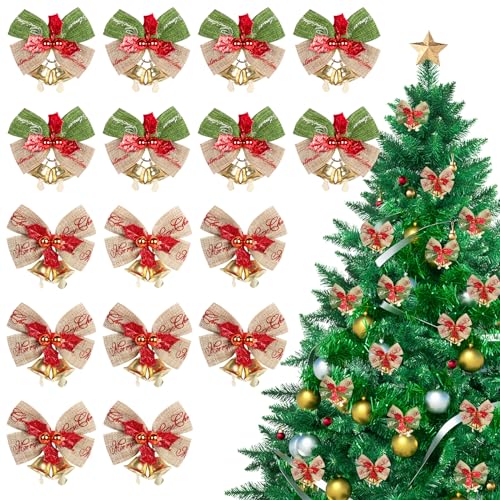 Rge Fiocco di Natale Ornamenti Con Campane - Decorazioni Natalizie per Albero (16 Pezzi)