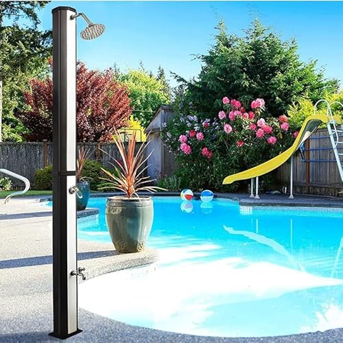 Meridiana - Doccia Esterna Solare da Giardino 40L con Rubinetto Miscelatore e Soffione - per Esterno Piscina, Acqua Fredda e Calda, Doccia Solare Giardino, Doccia Solare da Esterno