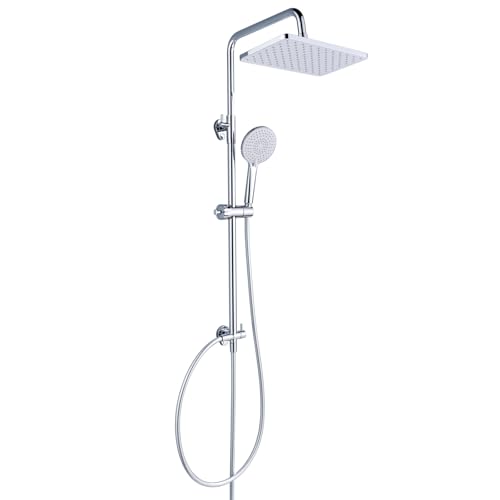 YEAUPE PRO Tapless Kit doccia in acciaio inox cromato | Soffione ABS 30x20cm | 3 modelli di doccia | Tubo doccia da 160cm | Asta doccia regolabile, altezza da 65-102cm