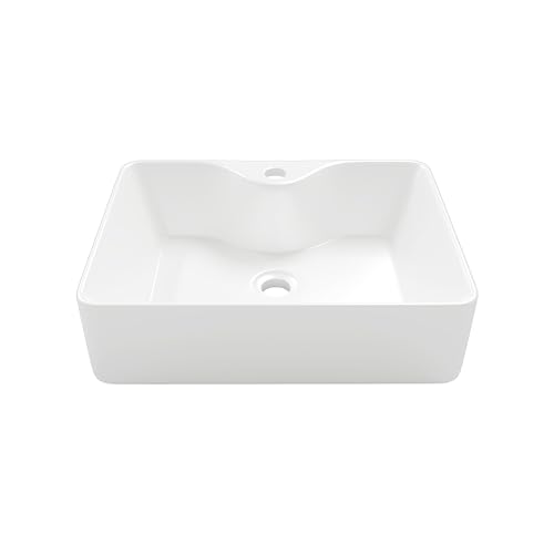 Lavabo Rettangolare con Foro per Rubinetto, Lavabo da Appoggio in Ceramica Eridanus, Lavabo per Guardaroba in Vitreous China per Lavabo, Bagno, Mobile da Lavabo, Bianco Lucido - 490 x 370 x 140 mm