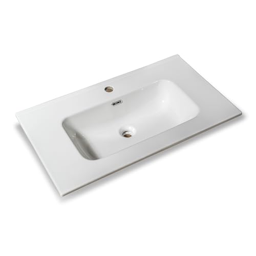 NORBE Lavabo ad Incasso (80x46 cm) in Ceramica | Lavandino Design Moderno vasca rettangolare | Finitura Bianco Lucido | Lavamani senza Piletta| Bacinella Sanitari Bagno (81 x 46,5 X 1,8 cm)