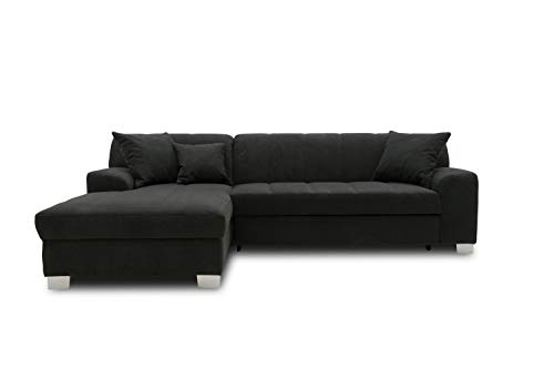 DOMO. collection Divano ad angolo Capri a forma di L con funzione di sonno, divano ad angolo, divano letto 239 x 152 x 75 cm (larghezza x profondità x altezza), nero