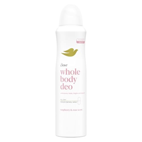 Deodorante Dove Spray Whole Body Deo 150ml, Deodorante per Tutto il Corpo, Profumo di Lamponi e Rosa, Protezione dagli Odori fino a 72 ore, Dermatologicamente Testato, Formula Antimacchie