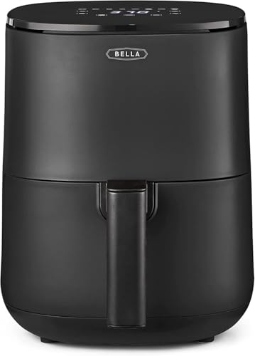 BELLA Friggitrice ad Aria Digitale da 3 L, Multifunzione 5-in-1 con Griglia e Cestello Antiaderenti Rimovibili e Lavabili in Lavastoviglie, 1400 Watt, Nero Opaco