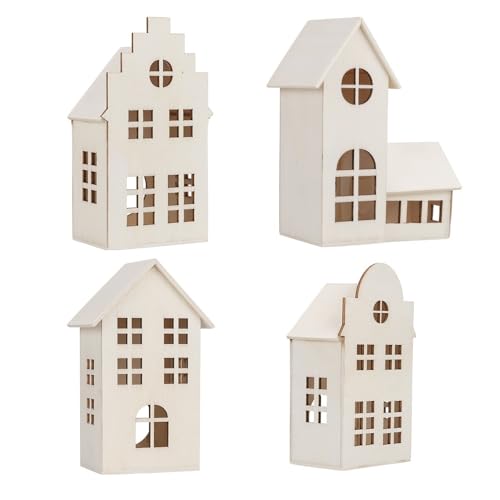 Ideen mit Herz Casette decorative in legno naturale | 4 misure | casetta decorativa con apertura | casetta luminosa | 4 pezzi