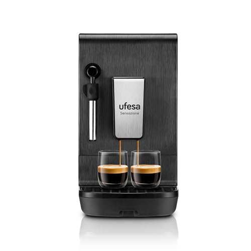 Ufesa Sensazione, Macchina da Caffè Super Automatica, 20 Bar, Caffè Espresso e Cappuccino, Compatta, Personalizzazione del Caffè, Touch Screen, Macinino Integrato