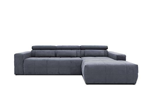 DOMO Collection Brandon - Divano angolare a L con schienale regolabile, 285 x 175 cm, grigio scuro