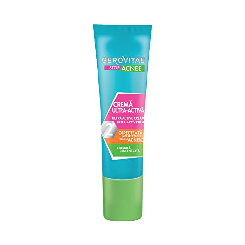 Gerovital Stop Acnee, Crema Ultra-Attiva Anti Acne con Acido Salicilico per Viso, Rimuove brufolo, Deterge e purifica i pori, Trattamento per acne, 15 ml