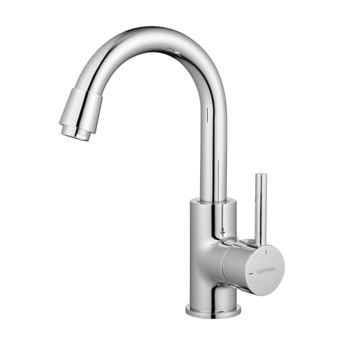 GRIFEMA Rubinetto Bagno Lavabo Girevole a 360°, Altezza Bocca 180 mm, a Risparmio Idrico, Con Attacco Per Acqua Calda E Fredda, Facile Installazione, Ottone, G1002