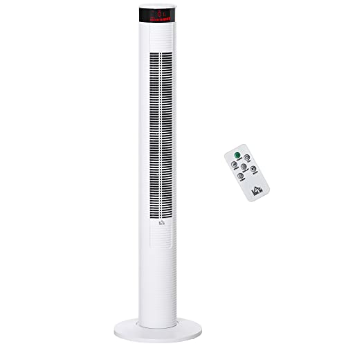 HOMCOM Ventilatore a Torre con 3 Velocità 4 Modalità, 45W, Timer 12h, Ventilatore a Colonna con Oscillazione 70°, Pannello LED e Telecomando, Bianco