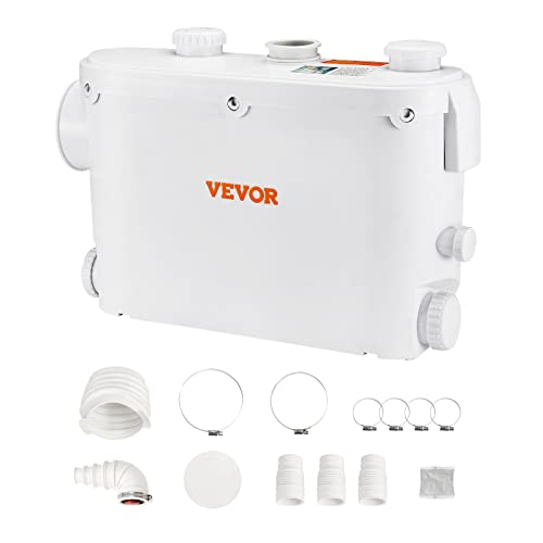 VEVOR Pompa Trituratore per Scarico Bagno Pompa Maceratrice Sanitaria 500W Prevalenza Max. 8m 3 Entrate per Tubi Portata Max.6600L/h,Pompa Trituratore 2900 giri/min Resistente all'Acqua Calda,White