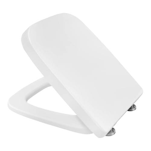 eSituro Copriwater in Plastica Dura Rettangolare, Sedile WC con Chiusura Ammortizzata, Cerniere Regolabili 139-240 mm, Misura Standard 483x367 mm Bianco