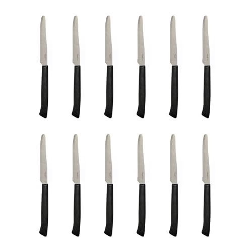 PINTINOX Prima Collection Coltelli tavola lama seghettata Set 12 pz Acciaio Inox con manico nero, Spelucchini ideali per sbucciare frutta