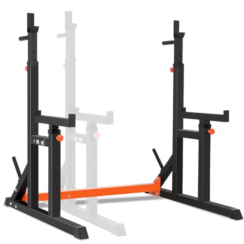 ISE Rack Palestra Multifunzione, Supporto Bilanciere Rack di fitness a casa, Rack da Squat Regolabile in altezza e in larghezza, Stand per Sollevamento Pesi, Porta Pesi Palestra Casa, Max. 200KG