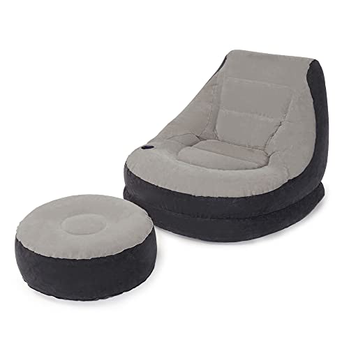 Intex 68564NP, Poltrona Lounge 102 x 137 x 79 cm, con Poggia Piedi 64 x 28 c, Grigio/Nero, Tinta Unita