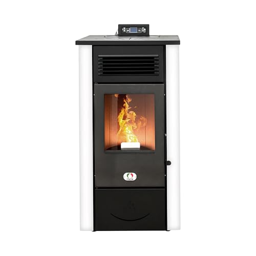 STUFE A PELLET ITALIA Canada 12 KW 5 Stelle - Stufa ad Aria Ventilata Efficienza 91% Scalda 120m² Autonomia 15H Programmabile 5 Velocità e Potenze Garanzia 24 Mesi Bianco