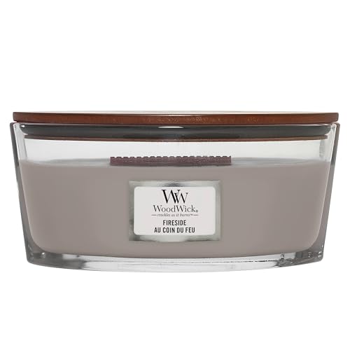 Woodwick Ellipse Candela Profumata Con Stoppino Scoppiettante, Caminetto, Fino A 50 Ore, Grigio Chiaro, Large