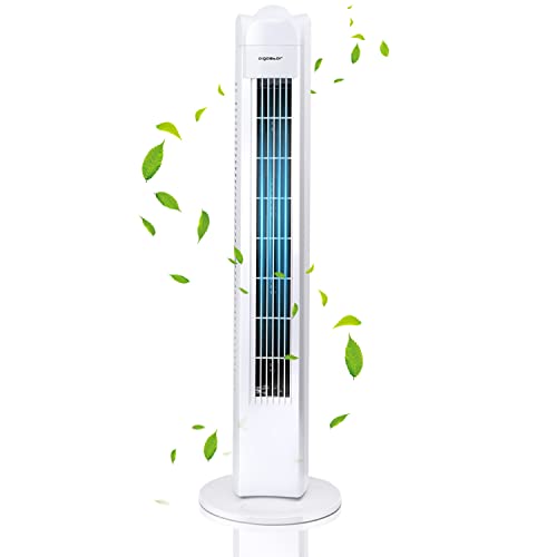 Aigostar Ventilatore a Torre Silenzioso 45W, Ventilatore a Colonna da 3 Velocità, Oscillazione a 85°, Altezza 81 cm, Facilità d'uso, Maniglia e Massima Sicurezza, per Casa e Ufficio,Bianco
