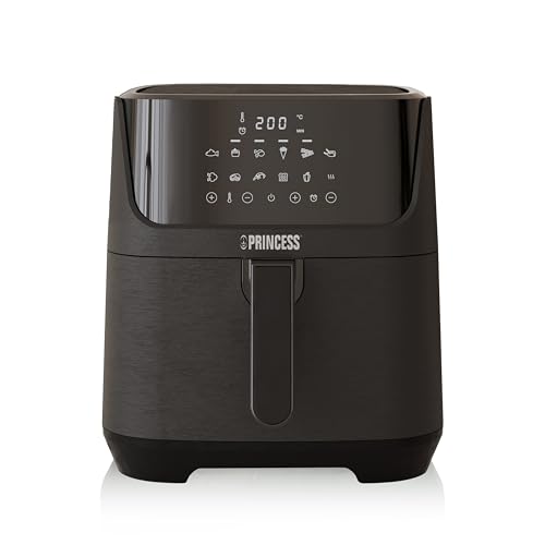 Princess Friggitrice ad Aria Digitale 6,5 L – con divisorio rimovibile – 60 percento di consumo energetico in meno – Schermo Tattile Digitale – 12 Programmi – senza Olio – Nero – 182061
