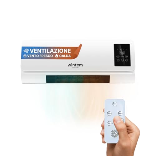 Wintem Stufa e Ventilazione Leggera da Parete fino a 2000W per Aria Calda - Silenzioso con Display LED, Telecomando IR Fissa Compatta Ideale per Piccoli Ambienti
