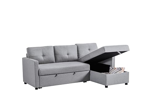 AVANTI TRENDSTORE - Bevilacqua - Divano ad angolo nel colore grigio scuro con funzione letto e cassettone integrato, penisola montabile su entrambi i lati. Dimensioni LAP ca. 202x86x75-135cm