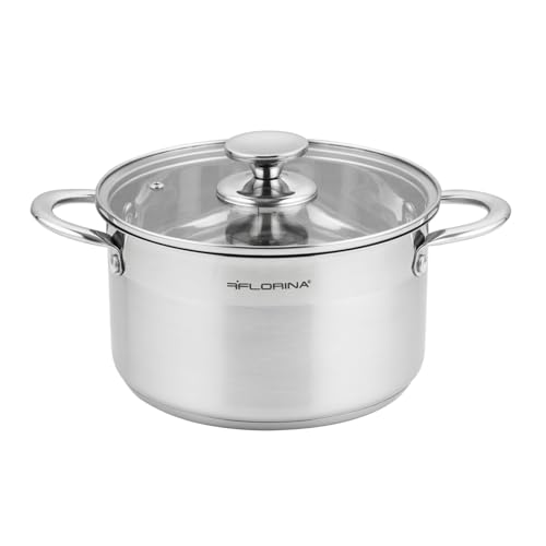 FLORINA Pentola Induzione in Acciaio Inox (3,5 l) I 20 cm di Diametro I Pentola Risparmio Energetico FALCON I Coperchio in Vetro I Scala di Misurazione I Ideale per Tutti i Tipi di Fornelli