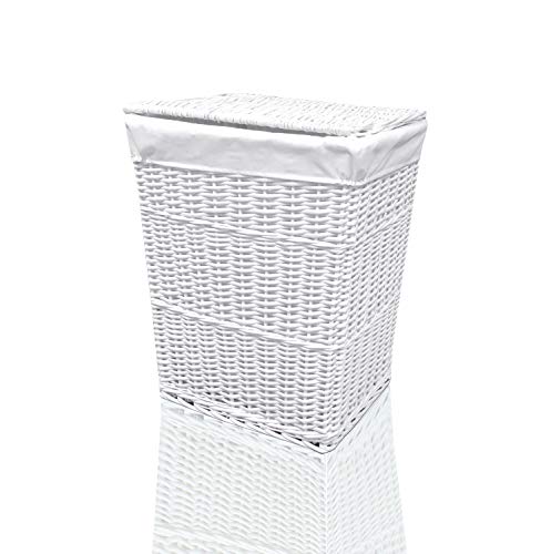 ARPAN - Cesto portabiancheria, Grandi Dimensioni, in Vimini, con Rivestimento in Tessuto Bianco, 32 cm Lu x 45 cm la x 59 cm h