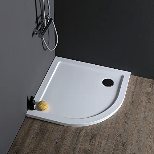 Kiamami Valentina - Piatto Doccia Semicircolare | Ultra Sottile 4 cm | Resistente, AntiGraffio, Antiurto | Design Moderno | Reversibile | Raggio Curvatura 550 mm, 80x80 cm, Acrilico e ABS Bianco