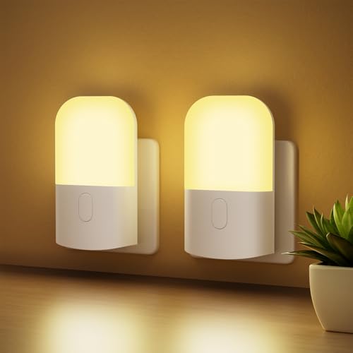 GRIFEMA GD101-2 [2 Pezzi] Luce Notturna per Bambini 3 Livelli di Luminosità Regolabili, Luce Notturna con Sensore di Luce per Cameretta, Bagno, Corridoio, Cucina, Scale, 2700K Bianco Caldo