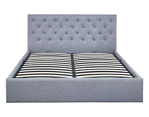 AVANTI TRENDSTORE, Porto, Letto imbottito con contenitore idraulico con doghe in colore grigio misure 180x200cm