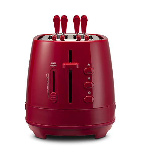 De'Longhi CTLAP2203.R Tostapane con Pinze, Controllo Progressivo del Grado di Tostatura, Indicatori Luminosi, Cassetto Raccoglibriciole, Piedini Antiscivolo, Potenza 550 Watt, Plastica, Rosso