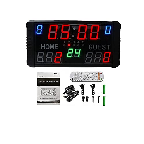 Tabellone segnapunti da Tavolo Portatile a LED Tabellone segnapunti Digitale elettronico Multisport Professionale da Esterno a 14 cifre per Basket con Orologio da tiro/treppiede 12 14 24 s (Color :