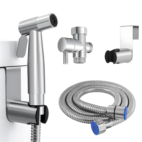 Doccetta Bidet Acciaio Inossidabile con 1.5M Tubo Flessibile e Staffa a Muro, Bidets Doccia a Mano in Acciaio Inox, Stoffa Portatile Spruzzatore Kit, Bidet Tenuto in Mano Kit per L'Igiene Personale