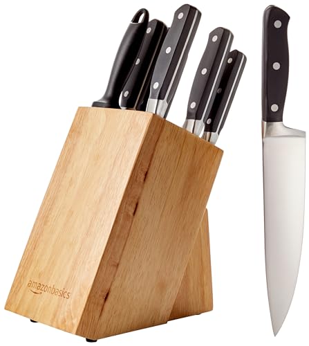 Amazon Basics Set Premium di coltelli con Ceppo, 9 unità, Nero
