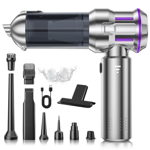 Aspirabriciole Senza Fili, 22000Pa Aspirapolvere Auto 4 in 1 con Scarico Polvere Automatico a un Tocco, Motore Brushless, Aspirazione a 3 Velocità per Casa/Auto/Peli di Animali Aomestici, Argento