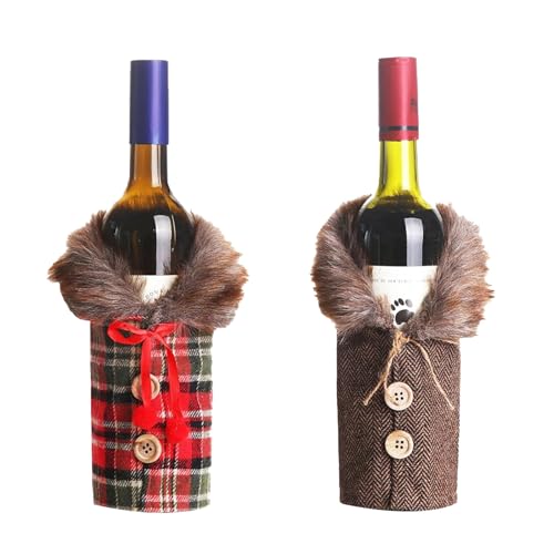 Ayizhiniu 2pcs Coperchio Della Bottiglia Vino di Natale, Bottiglia Natale Decorazione Bottiglia di Vino, Borse per Bottiglie Natalizie, Adatto Decorazioni Natale Casa Bottiglia Vino (A)
